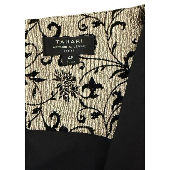 Tahari Arthur S. Levine 4P Petite Sleeveless Metallic Floral Dress Black & Silve - Picture 8 of 9